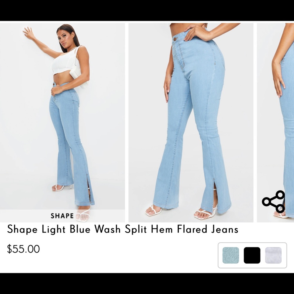PRETTYLITTLETHING NWT Shape Light Blue Wash Split Hem Flared Jeans SZ 4